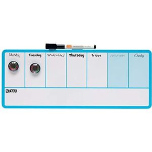 Nobo - Mini-bord, weekplanner, magnetisch, droog afwasbaar, wandmontage, geïntegreerde pennenhouder, markers en magneten inbegrepen, 360 x 140 mm, blauw, 1904047
