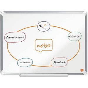 Nobo 1915166 melamine whiteboard met niet-magnetisch oppervlak, aluminium frame, traditionele hoekmontage met whiteboard-marker, 45 x 60 cm, wit