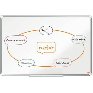 Nobo 1915167 melamine whiteboard met niet-magnetisch oppervlak, aluminium frame, traditionele hoekmontage met whiteboard-marker, 60 x 90 cm, wit