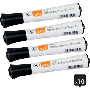 Nobo Glide Whiteboard Markers Met Ronde Punt - Pak Van 10 Stuks - Zwart