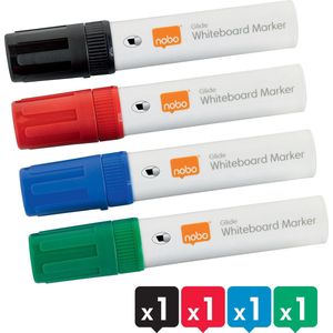Nobo Glide  Whiteboard Markers - Whiteboard Stiften Met Beitelvormige Punt - 4 Stuks - Assorti