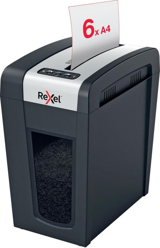 Rexel Secure MC6-SL Aktenvernichter mit Partikelschnitt P-5, 2 x 15 mm, bis 6 Blatt, schwarz