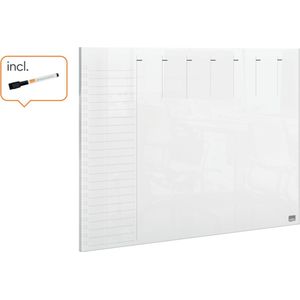 Nobo Transparant Draagbaar Acryl Mini Whiteboard Weekplanner, A4, Voor Op Bureau/Aan de Muur, Droog Uitwisbaar, Frameloos, 210 x 297 Millimeter, Inclusief Marker En Montage Pads, Transparant, 1915614