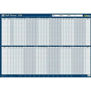 Sasco 2410229 Jaarkalender 2024 voor personeel, droog uitwisbare wandkalender, pen en stickers, wandbord, prikbord, blauw, 915 x 610 mm