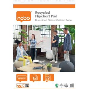 Nobo Gerecycled Flipoverblok op Rol - 50 Vellen Dubbelzijdig Blanco of Geruit Papier- 58x81cm - 70 grams