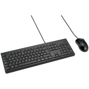 Kensington K75452ES Toetsenbord- en muisset, beide handen, KM100 EQ, voor desktop en laptop, spatwaterdicht ontwerp, compatibel met Windows en Mac, QWERTY ISO, zwart