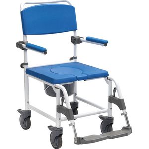Days Deluxe Wheeled Douche Commode stoel (ligible for VAT Relief in the UK), Attendant Propelled, Armresten, Voetentrests, Padded Seat, Beugel, Remmen, Wielstoel, Sit & Bathe Bedside Commode, Sterk