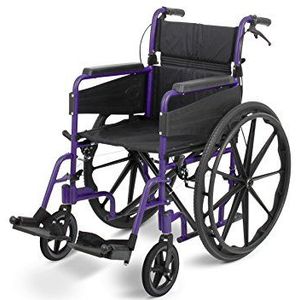 Days Escape Lite, lichtgewicht zelfrijdende rolstoel van aluminium met opvouwbaar frame, mobiliteitshulp, comfortabel en robuust, draagbare reisstoel, afneembare voetensteun, smal, paars