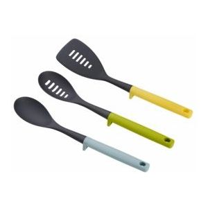 Joseph Joseph Duo 3-delige gebruiksvoorwerpenset met geïntegreerde gebruiksvoorwerpenhouder, hygiënische kookgerei-set voor gebruik met keukengerei met antiaanbaklaag, opaal
