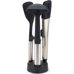 Joseph Joseph Elevate 3-Delige Siliconen Keukengerei Set, BPA-vrij, Hittebestendig, Non-Stick, Roestvrijstalen Handgrepen, Compact Opslag
