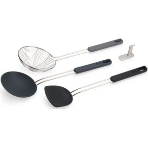 Joseph Joseph Nest Fusion 3-Delige Spatel, Lepel en Schuimlepel voor Wok, BPA-vrij, Hittebestendig, anti-aanbaklaag, Siliconen en Roestvrij Stalen Keuken Set