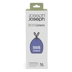 Joseph Joseph Eco Recycled plastic afvalzakken, keukenafvalzakken met trekkoordsluiting, extra sterk - pak van 20, voor 5 liter