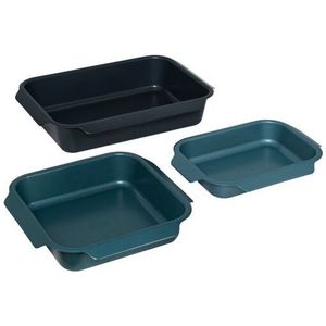 Joseph Joseph Nest Set van 3 stapelbare Bak- & Ovenschalen, Ovenbraadslede met hellend Handvatten voor eenvoudige bediening, Koolstofstaal, Anti-Aanbaklaag, 41cm x 30cm x 9,6cm, Blauw