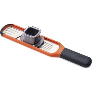Joseph Joseph Handi-Grate 2-in-1 mini-rasp en snijder, roestvrijstalen messen geslepen als scheerapparaten voor raspen en snijden, oranje