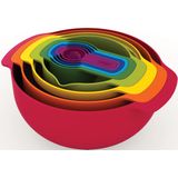 Joseph Joseph Nest 9 Plus, 9-delige compacte voedselbereidingsset met mengkommen, maatbekers, zeef en vergiet, rood