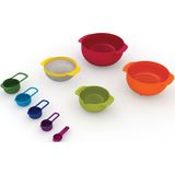 Joseph Joseph Nest 9 Plus, 9-delige compacte voedselbereidingsset met mengkommen, maatbekers, zeef en vergiet, rood