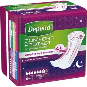 Depend Comfort-Protect Maximum Night Maandverband, 6 Stuks