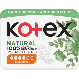 Kotex Natural - Maandverband - 8 Stuks - Zacht Materiaal