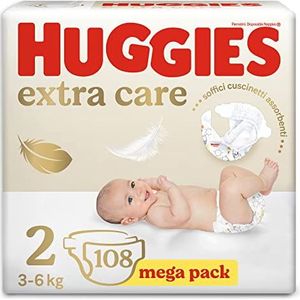 Huggies Extra Care Babyluiers, maat 2 (3-6 kg), verpakking met 108 luiers (megapack)