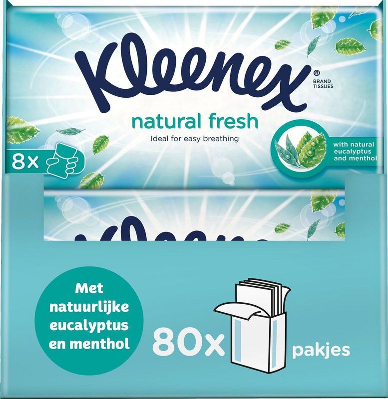 Kleenex zakdoekjes - Natural Fresh - Voordeelbox - 8 pakjes x 10 stuks - 80 zakdoekjes