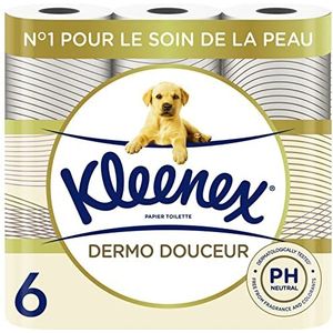 KLEENEX Dermo Douceur toiletpapier (4 verpakkingen van 6 rollen), 3-laags, 100% natuurlijke vezels, zonder parfum of kleurstoffen