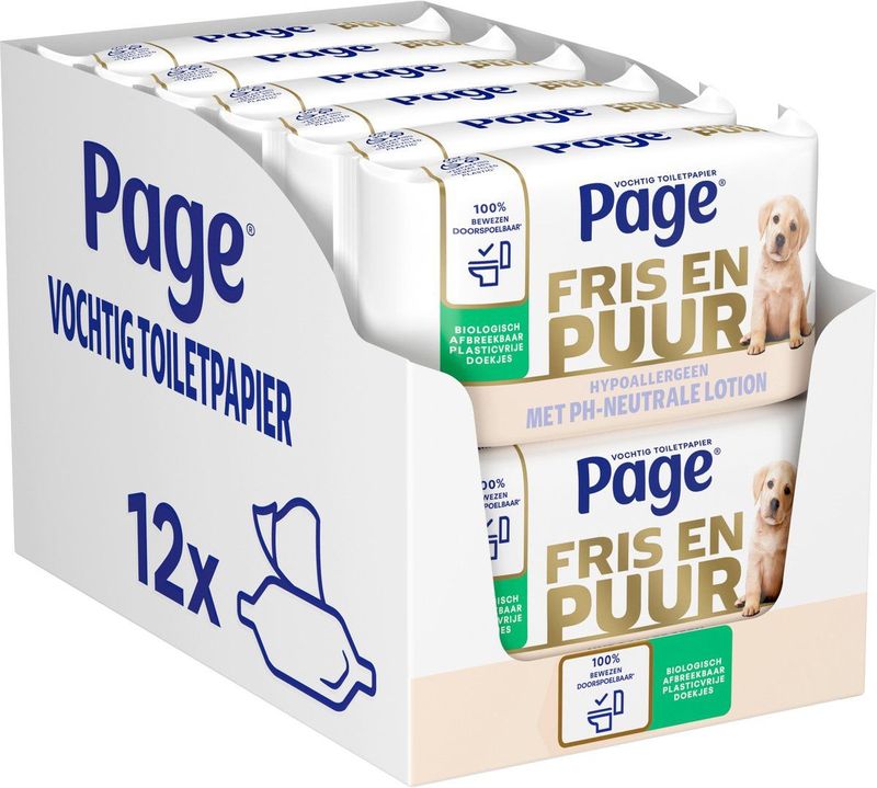 Page Puur vochtig toiletpapier - extra duurzaam vochtig wc papier - 456 doekjes (12 x 38 stuks)