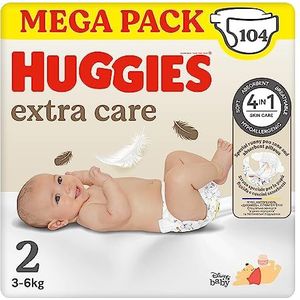 Huggies Extra Care Bebè, luiers maat 2 (3-6 kg), zeer absorberend, Disney-design, mega-pack, 104 stuks