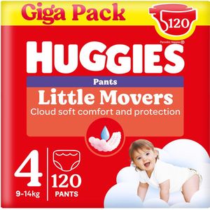 Huggies® Little Movers baby luierbroekjes, Maat 4 (9 tot 14 kg), 120 luierbroekjes met Disney© designs, Giga pack