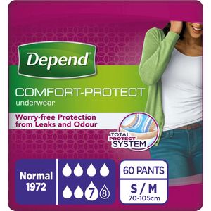 Depend broekjes - Incontinentie - Vrouwen - Normal - maat S/M - 60 stuks - Voordeelverpakking