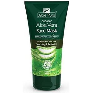 Aloe Pura, Biologische aloë vera gezichtsmasker, natuurlijk, veganistisch, dierproefvrij, vrij van parabenen en SLS-vrij, dermatologisch getest, rustgevend, 150 ml