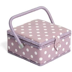 Hobby Gift Exclusief grote naaidoos, opbergdoos voor knutselwerk, opbergdoos voor accessoires, speldenkussen, handvat van PVC, 23,5 x 31 x 20 cm, denim stippen