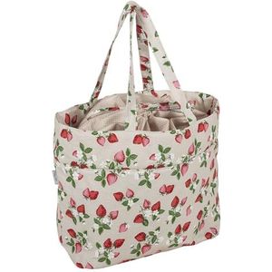 Hobby Gift Handgemaakte tas met trekkoord, wollen opbergtas, draadhouder, 100% katoen, 43 x 29 x 17 cm, aardbeien