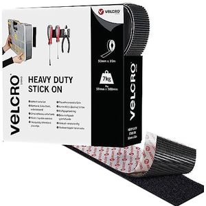 VELCRO Merk | Heavy Duty Stick On Tape | Op lengte gesneden industriële extra sterke dubbelzijdige haak & lus zelfklevende tape | Perfect voor kamerinrichting en thuis, kantoor, garagegebruik | zwart