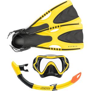 Osprey Complete Snorkelset voor Volwassenen - Valve Purge System - Splash Guard - Verstelbaar - Geel/Oranje - Maat L/XXL - 44-48 EU