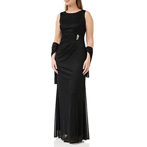 Gina Bacconi Lange mouwloze damesjurk met ruches en verfraaide taille en sjaal cocktail, Zwart, 36