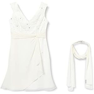 Gina Bacconi Dames chiffon jurk met kanten korset, Gebroken wit
