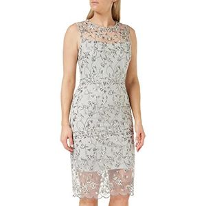 Gina Bacconi Dames crème en grijs bloemen borduurwerk jurk cocktail, 12, Grijs, 38