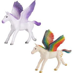 MOJO Verpakking van 2 mythologische dieren en drakenfiguren, maat L (inhoud: 1 Pegasus baby regenboog en 1 Pegasus baby violet)