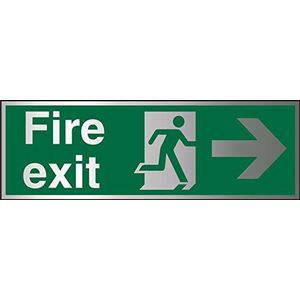 Seco Fire Exit Fire Exit, Man Running Right, pijlpunt rechts, 450 mm x 150 mm - geborsteld aluminium composietmateriaal