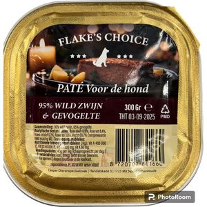 12 x FLAKE'S CHOICE MIX - Kuipje 300 gram - Honden paté - gevogelte - wild zwijn & gevogelte - rund & Kip - hert & gevogelte - gestoomd - graanvrij