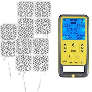 TensCare Sports. Sport TENS + pakket met 12 elektroden Sports TENS + Paquete de 12 Electrodos Geel en grijs.