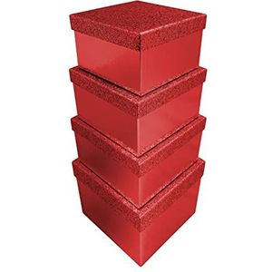 Clairefontaine X-31046-BXC – set met 4 dozen, vierkant, glinsterend, rood