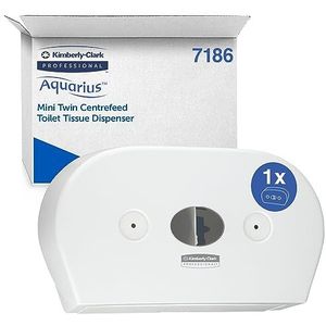 Aquarius Mini toiletpapierdispenser 7186 - Kimberly Clark dispenser voor 2 rollen met centrale uitname - 1 x wit, toiletpapierdispenser