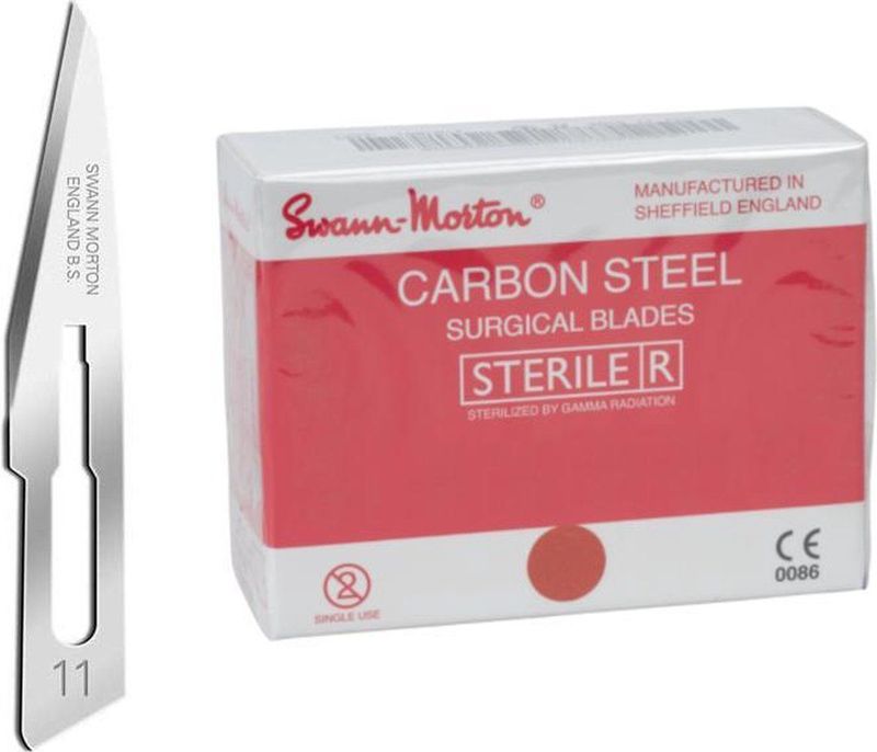 Scalpels - Swann Morton Carbon Nr. 11 - Steriele Mesjes - 100 Stuks - Koolstofstaal