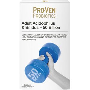 Pro-Ven probiotica 50 miljard lab4-bacteriën. Gebruiksmoment is tijdens en na antibiotica, 1 per dag.