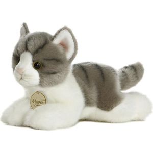 Aurora Pluche kat/poes knuffel - grijs/wit - 20 cm - kinder dieren speelgoed knuffels - Katten en poezen