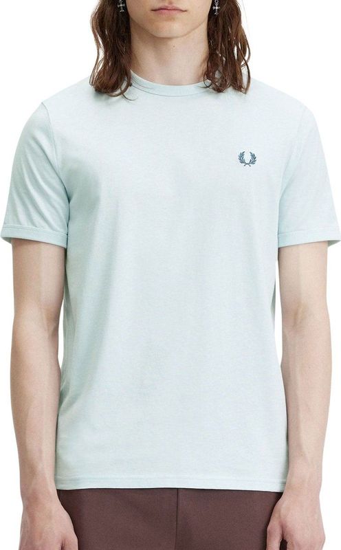 Fred Perry Ringer T-Shirt Lichtblauw - Heren - Print T-shirts