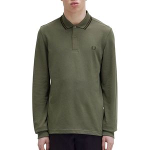Fred Perry Twin Tipped Fred Perry Shirt Long Sleeve Heren - Polo shirt - Donkergroen