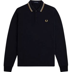 Fred Perry M3636 long sleeved twin tipped shirt - heren polo lange mouwen - Navy Ecru Honeycomb