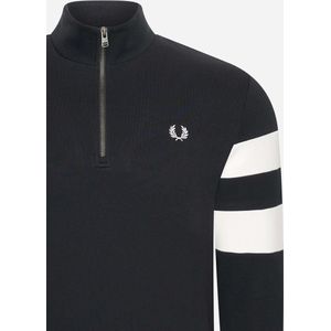 Fred Perry - Gebreide Trui - Zwart - Katoen - Hoge Kraag - Korte Rits